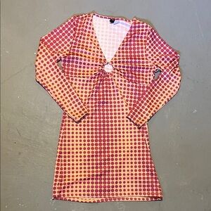 H&M Retro Red and Pink Long Sleeve Dress